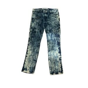TRILLNATION Men's Acid Wash Biker Jeans Moto Zip Detail Style THD112A Size 34x31